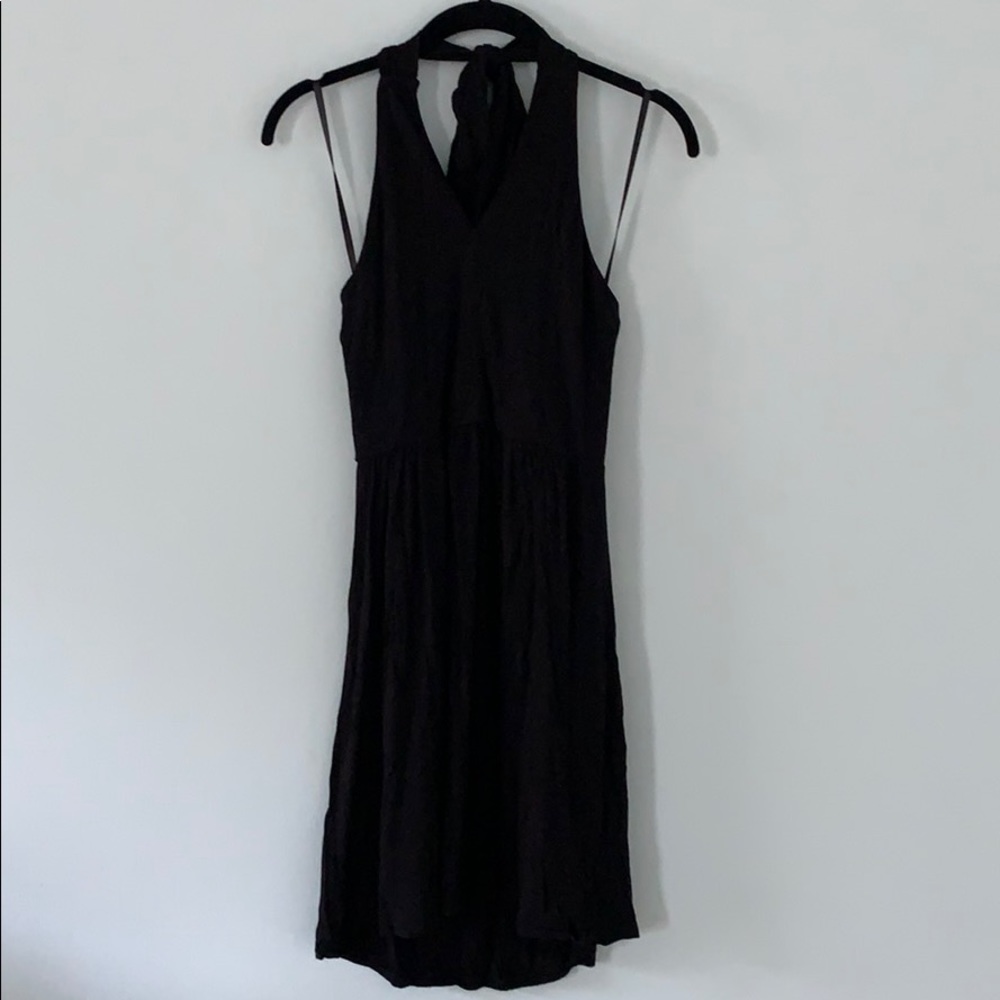 Black Halter V-Neck Mini Dress